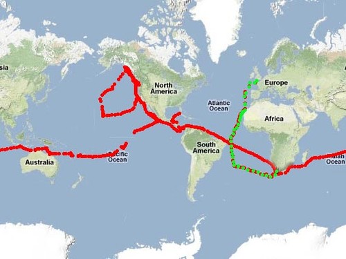 Jeanne routes so far - green dotted route shows her recent aborted non-stop attempt  © SW